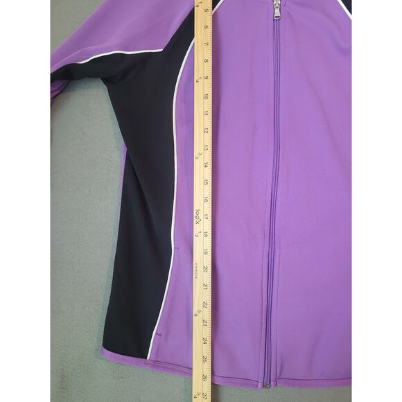 Women’s Purple Black Full Zip Hoodie Jacket L Retro Sporty Track GUC - Picture 7 of 8